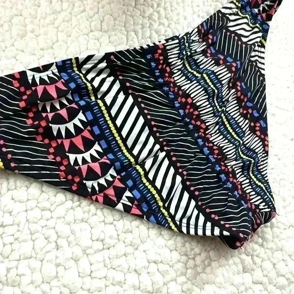 Bar III Geometric Medium Cut Ruched Back‎ Bikini Bathing Suit Bottoms Size L